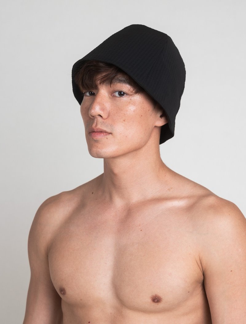 Black classic black / seersucker lightweight cloche hat - Hats & Caps - Other Materials Black