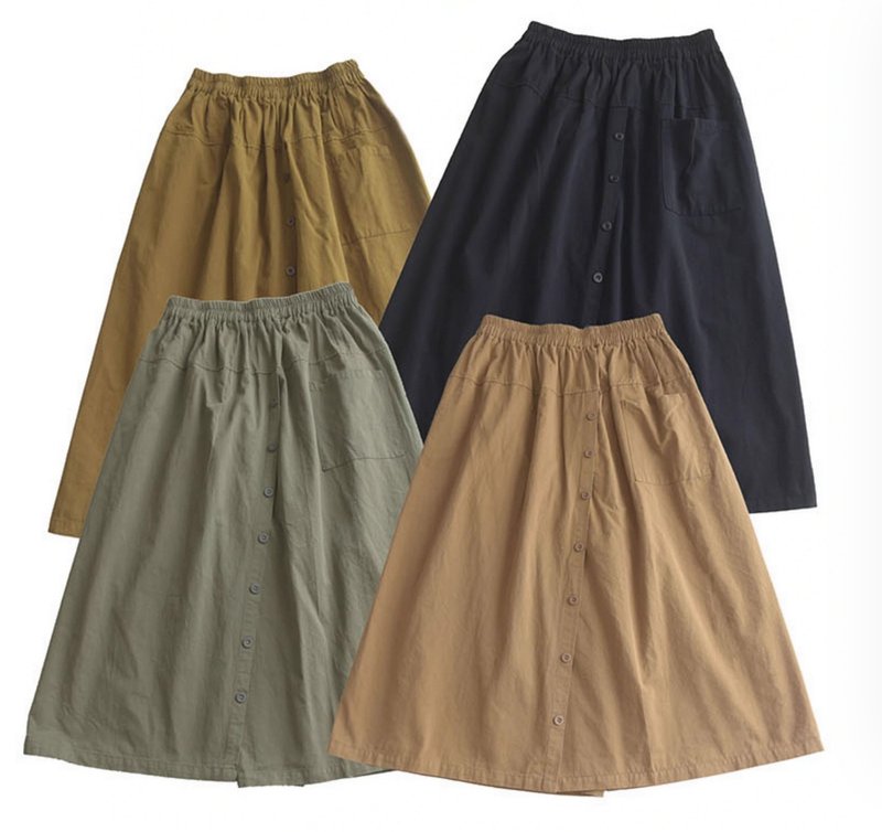 [Mori Orihai] Designed button-up skirt-style leggings (pre-order) - Women's Pants - Cotton & Hemp Khaki