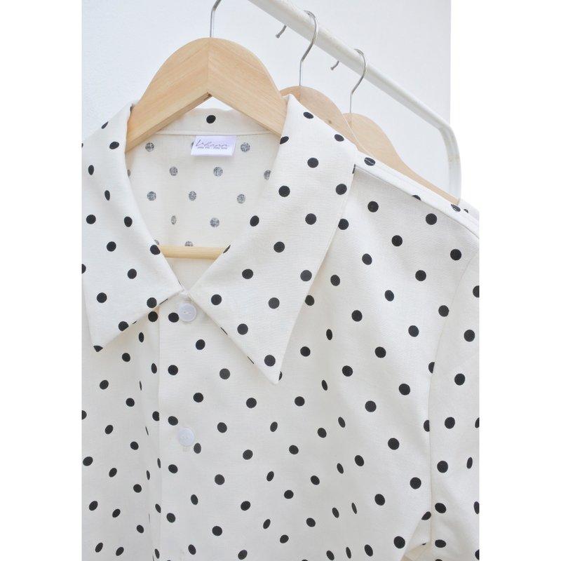 Cotton | Polka Dot Cropped Shirt - Women's Shirts - Cotton & Hemp White