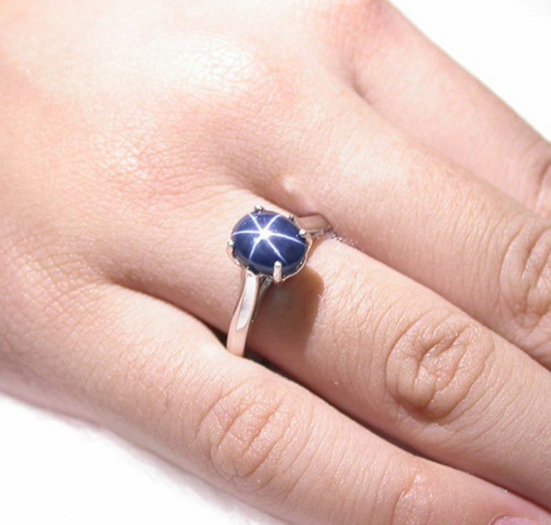 2.75 ct Natural star blue sapphier ring silver sterling size 7.0 free resize - 戒指 - 純銀 藍色