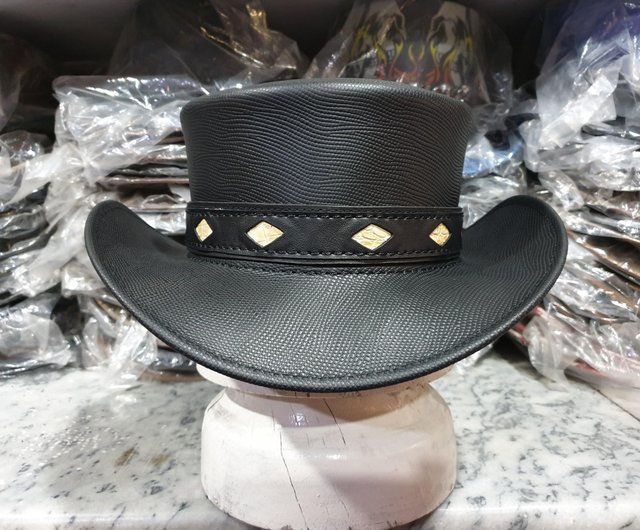 Leather 2024 gambler hat