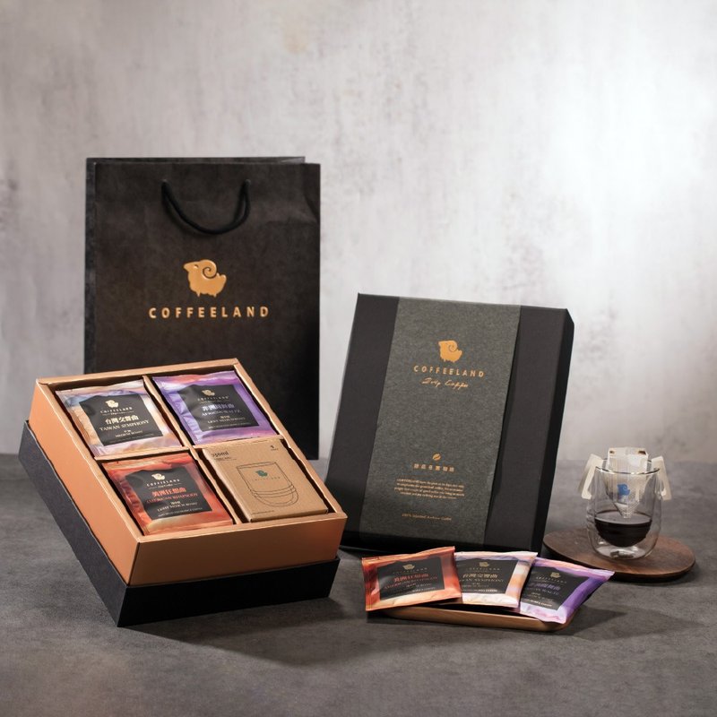 COFFEELAND | 精裝禮盒-30入濾掛咖啡+杯-金杯款(台灣/非洲/美洲) - 咖啡/咖啡豆 - 新鮮食材 藍色