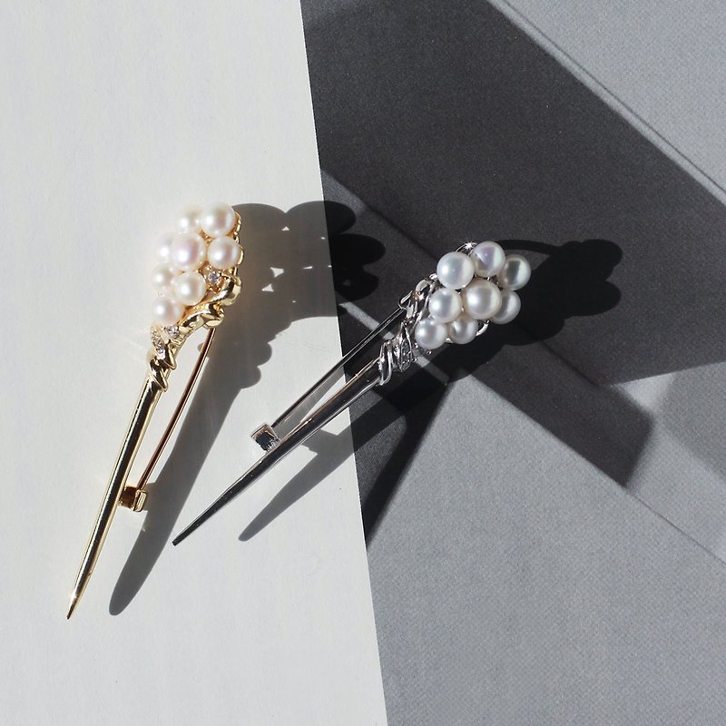 ミスQueenyオリジナル|天然真珠の春シリーズは、925純銀製の笏ブローチ - ブローチ - 金属 ゴールド