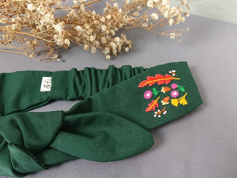 The Garden On Your Head-Autumn Color Embroidery Headband - Hair Accessories - Thread Green