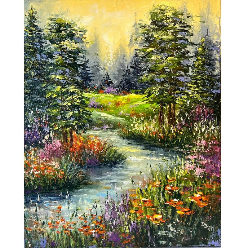 Forest Painting Original Artwork Canvas 50x40cm - 海報/掛畫/掛布 - 棉．麻 多色