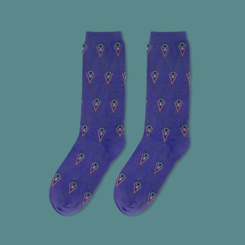 中統-花色-藍紫 - 襪子 - 棉．麻 藍色