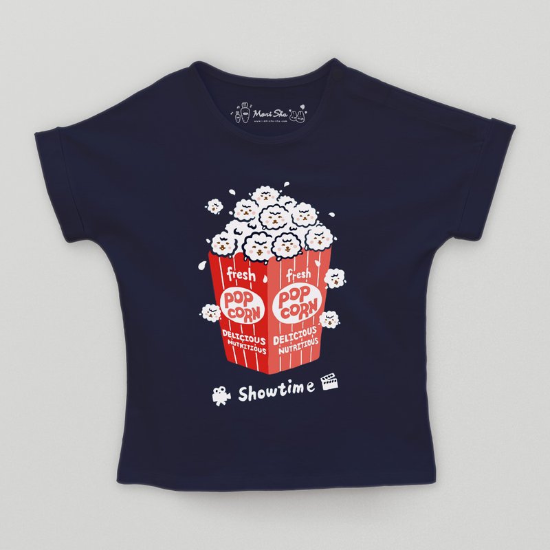 Kid-Bubble Sheep Popcorn T-shirt (color) - เสื้อยืด - ผ้าฝ้าย/ผ้าลินิน สีน้ำเงิน