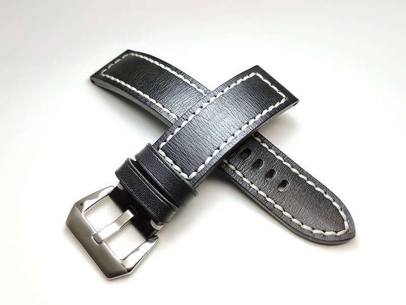 真皮 錶帶 黑色 - Black thick watchband 24 mm 23 mm 22 mm bespoke watchband handmade watch strap