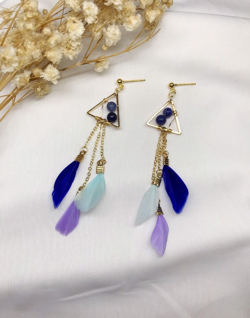 Triangle││Feather earrings, soda Stone feathers can be changed and customized - ต่างหู - วัสดุอื่นๆ 