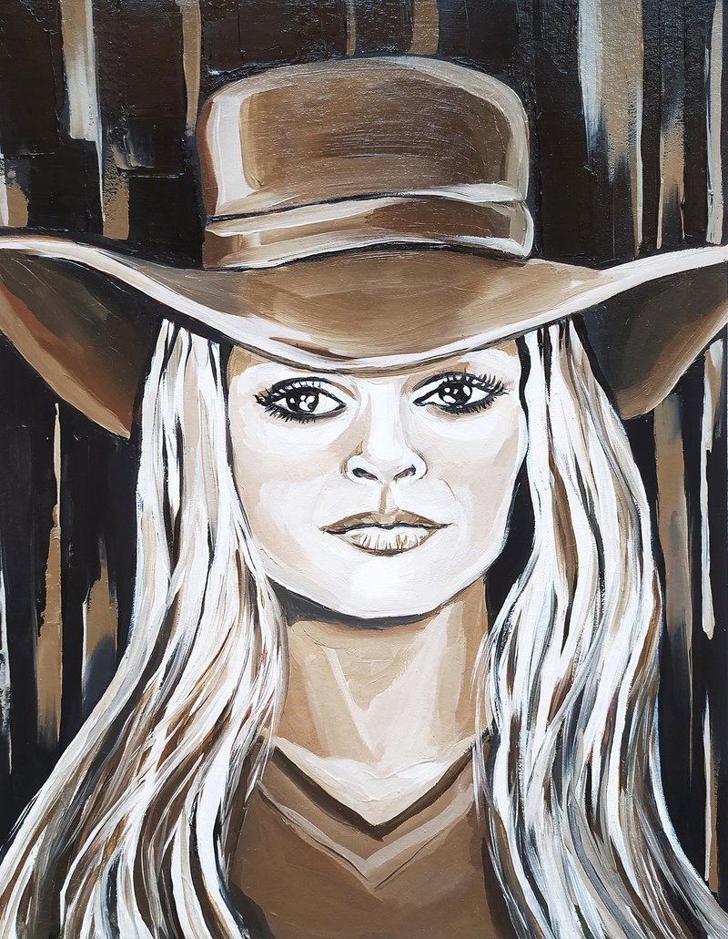 Oil painting Portrait of Brigitte Bardot in a hat - Wall Décor - Other Materials Brown