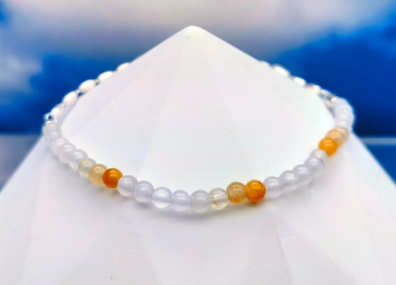 Silver Collection - Orange n white beaded jadeite bracelet - สร้อยข้อมือ - หยก 
