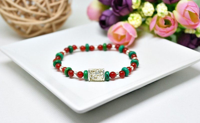Natural stone elastic bracelet _ x brass thread Bonus Christmas gift # # - Bracelets - Gemstone Red