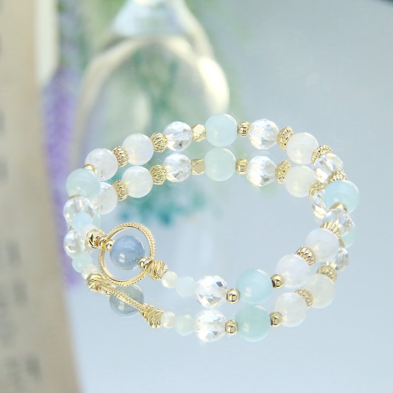 Spring is coming | Nourishing | Stone Cat's Eye Aquamarine | Increase communication and expression to heal body and mind - สร้อยข้อมือ - คริสตัล สีน้ำเงิน