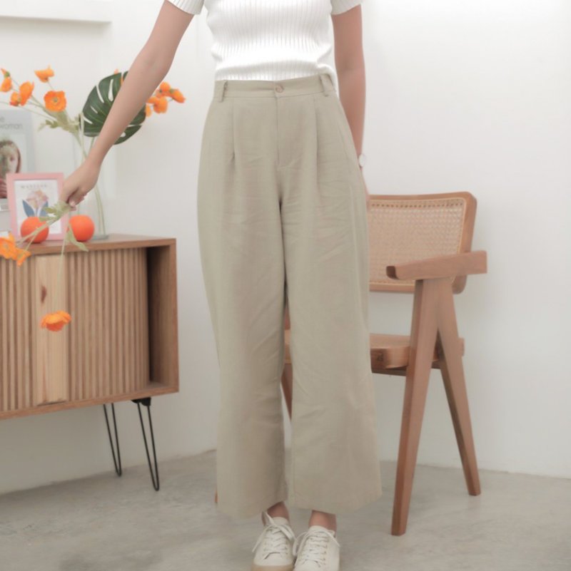 コットンブレンドパンツ/ズボン/軽量/夏/春/秋/伸縮性ウエスト - パンツ レディース - コットン・麻 カーキ