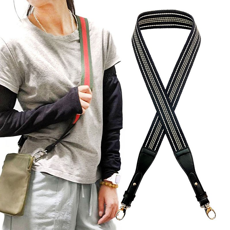 ผ้าฝ้าย/ผ้าลินิน อื่นๆ สีดำ - Bag shoulder strap Made in Taiwan Strap fixed adjustment adjustable bag back wide strap