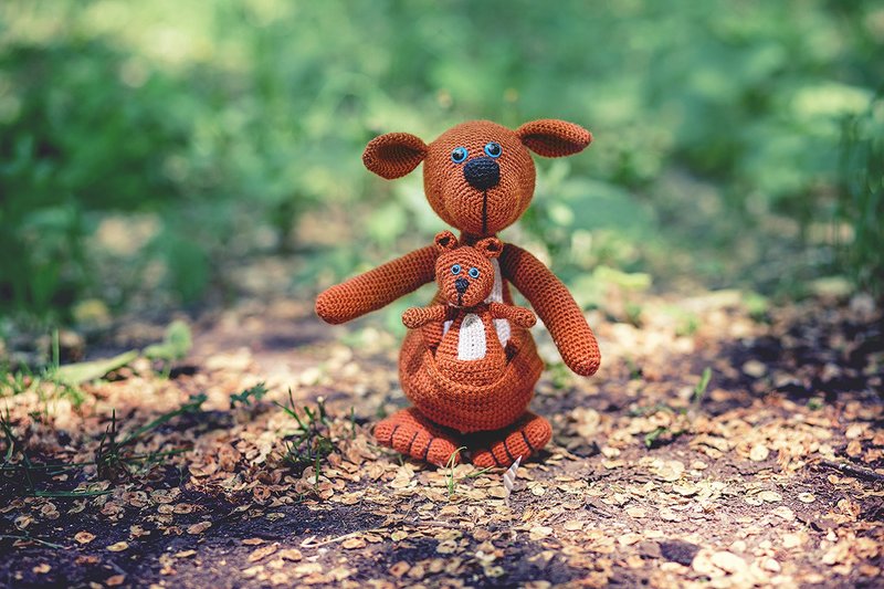 kangaroo with baby, kangaroo crochet, kangaroo knitted, mother's day gift - 寶寶/兒童玩具/玩偶 - 羊毛 