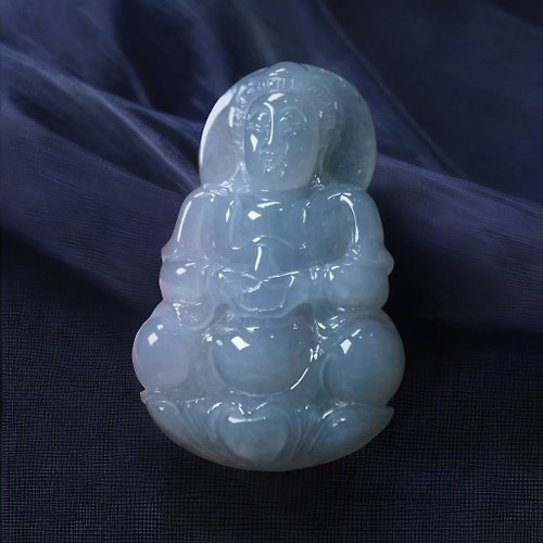 瓔珞翡翠 【保平安】冰種翡翠精雕寶瓶觀音菩薩 | 天然緬甸玉翡翠A貨 |