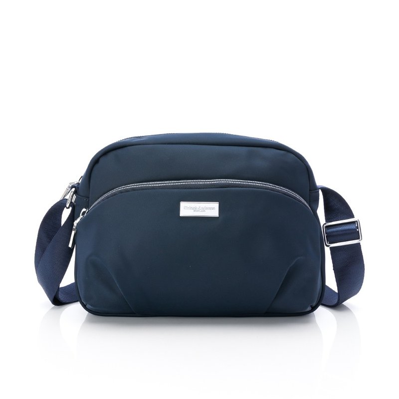 【Kinloch Anderson】Basic Zipper Shape Side Bag-Navy Blue - กระเป๋าแมสเซนเจอร์ - เส้นใยสังเคราะห์ สีน้ำเงิน