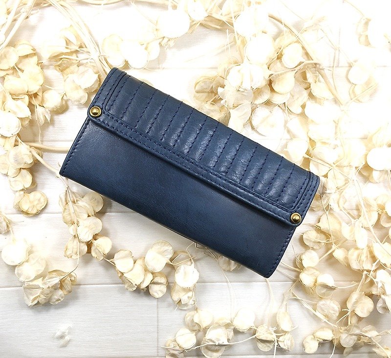 Soft leather leather purse length wallet leather spicy mouthpiece tap drape - กระเป๋าสตางค์ - หนังแท้ สีน้ำเงิน