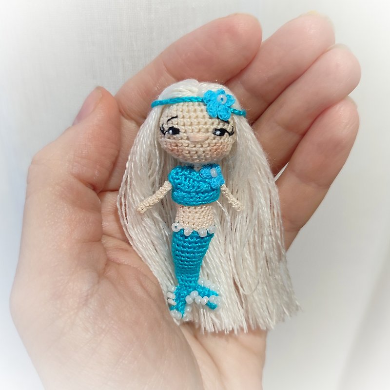 Miniature crochet doll mermaid. Tiny doll mermaid. Dollhouse miniature doll. - Stuffed Dolls & Figurines - Cotton & Hemp Multicolor