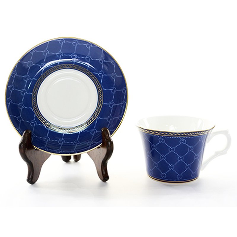 Engels Co. Classic Collection in Navy Blue & Real Gold Coffee Cup/Saucer set - Mugs - Porcelain Blue