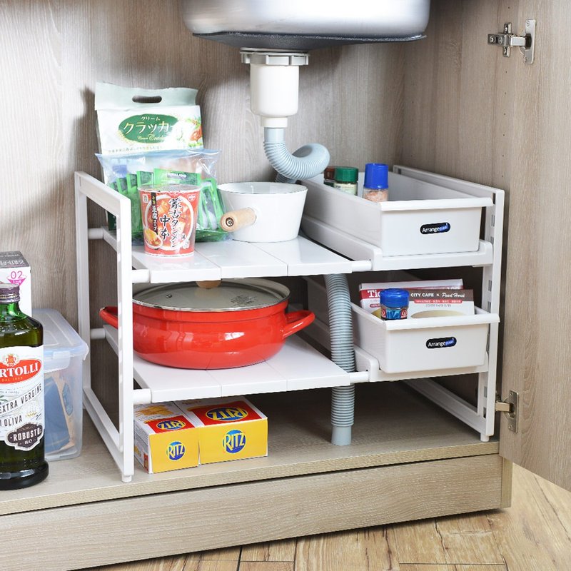 Japanese pearl metal kitchen sink retractable storage shelf (depth 40cm) - with storage box - อื่นๆ - วัสดุอื่นๆ หลากหลายสี