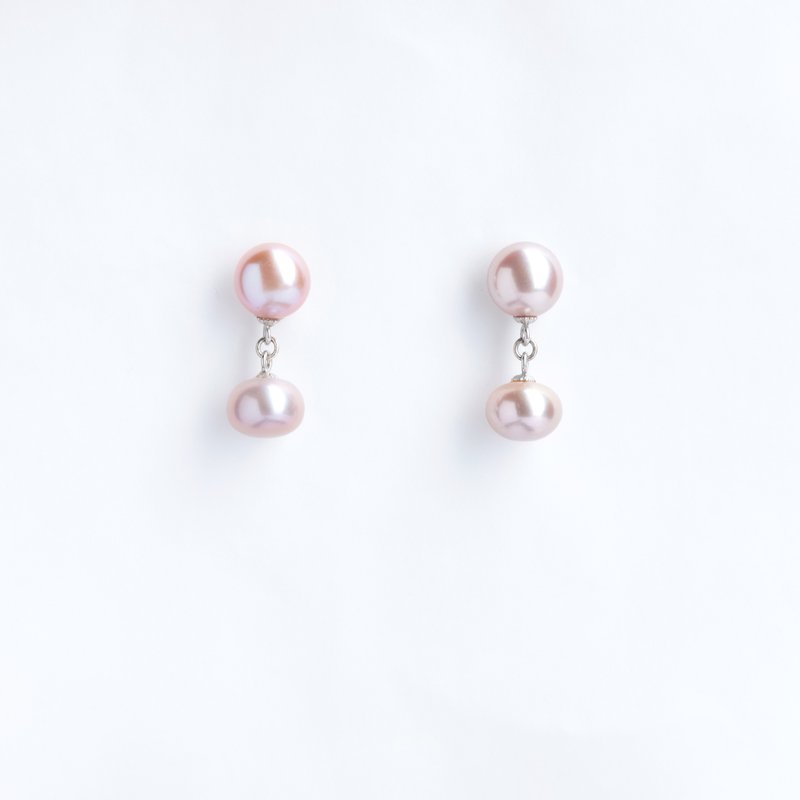 S925 sterling silver-autumn light slowly-double pearl earrings - Earrings & Clip-ons - Pearl 