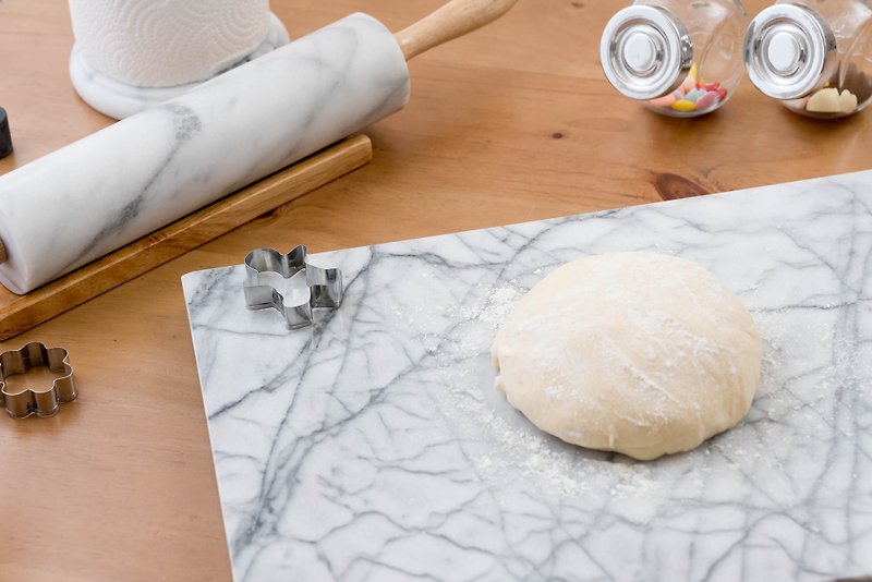 【Qiyu Home Furnishing】Marble rolling pin + cooking board (two styles/set) - Cookware - Stone White