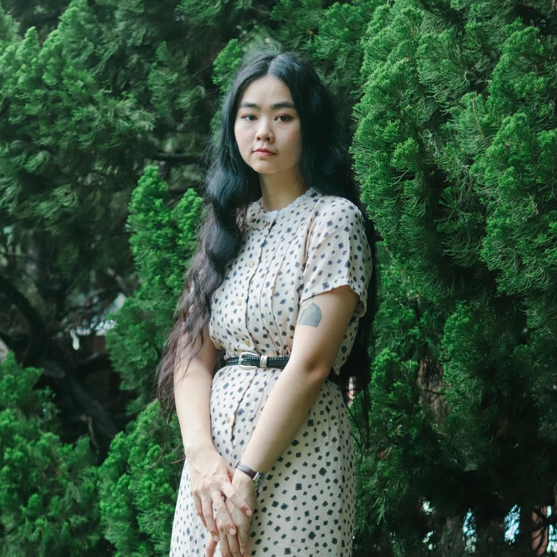 Tsubasa.Y│古著洋裝 C04 卡其色 方塊 裙子 連身裙 短袖 - 洋裝/連身裙 - 棉．麻 卡其色