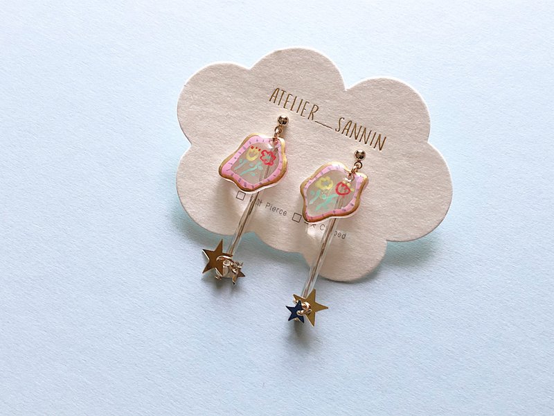 Star Garden Picture Book Handmade Earrings Limited Hand-made Hand-painted Drop Earrings/ Clip-On - ต่างหู - วัสดุอื่นๆ 