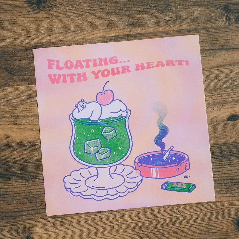 MEOWSIC CLUB アルバムジャケットポスター-Floating...With Your Heart - カード・はがき - 紙 ピンク