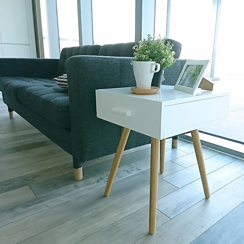 北欧風引き出しサイドテーブル/家庭用収納 - 机・テーブル - 木製 ホワイト