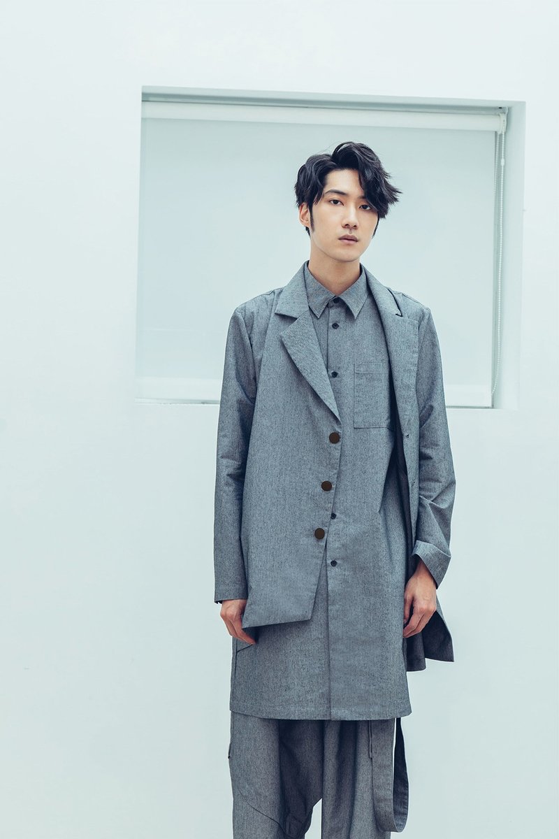 游離 兩件式剪裁外套(黑/灰) Organic Cotton & Recycle - 男夾克/外套 - 棉．麻 黑色
