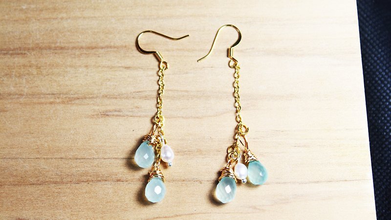 Blue jade chalcedony blue lunar earrings can be clip-on - Earrings & Clip-ons - Gemstone Blue