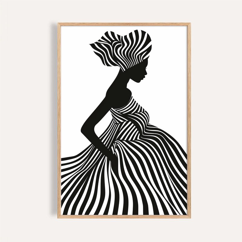 極簡線條 女性剪影 藝術掛畫 海報 / 黑白律動 Monochrome Flow - 海報/掛畫/掛布 - 紙 