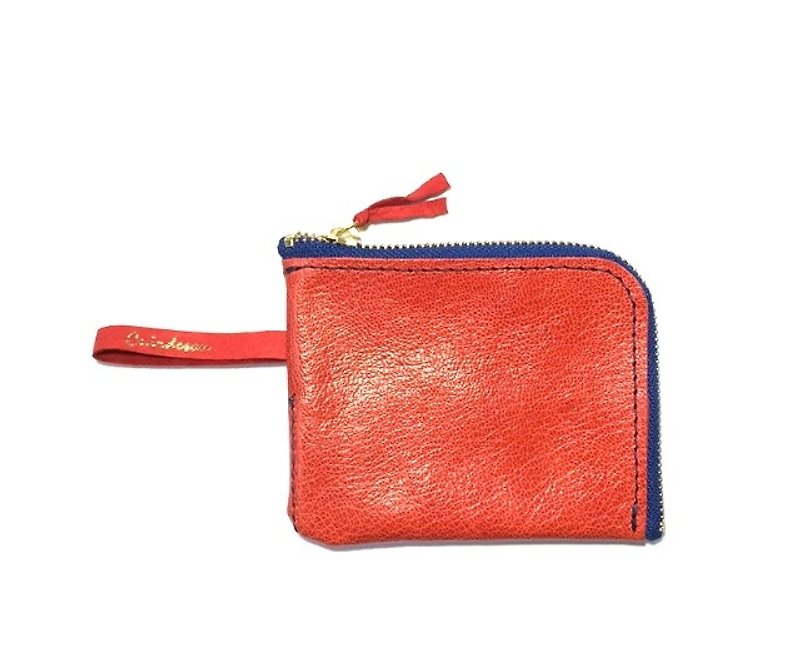 CU198RD L zipper coin purse half wallet mini wallet compact wallet leather smart wallet unisex - กระเป๋าสตางค์ - หนังแท้ สีแดง