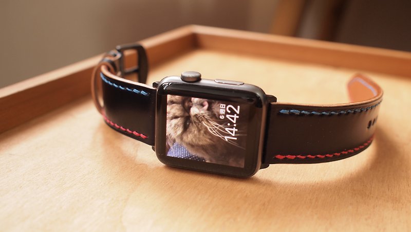 Apple Watch Customized Japanese Corridor Leather Strap Two-Line Color - สายนาฬิกา - หนังแท้ 