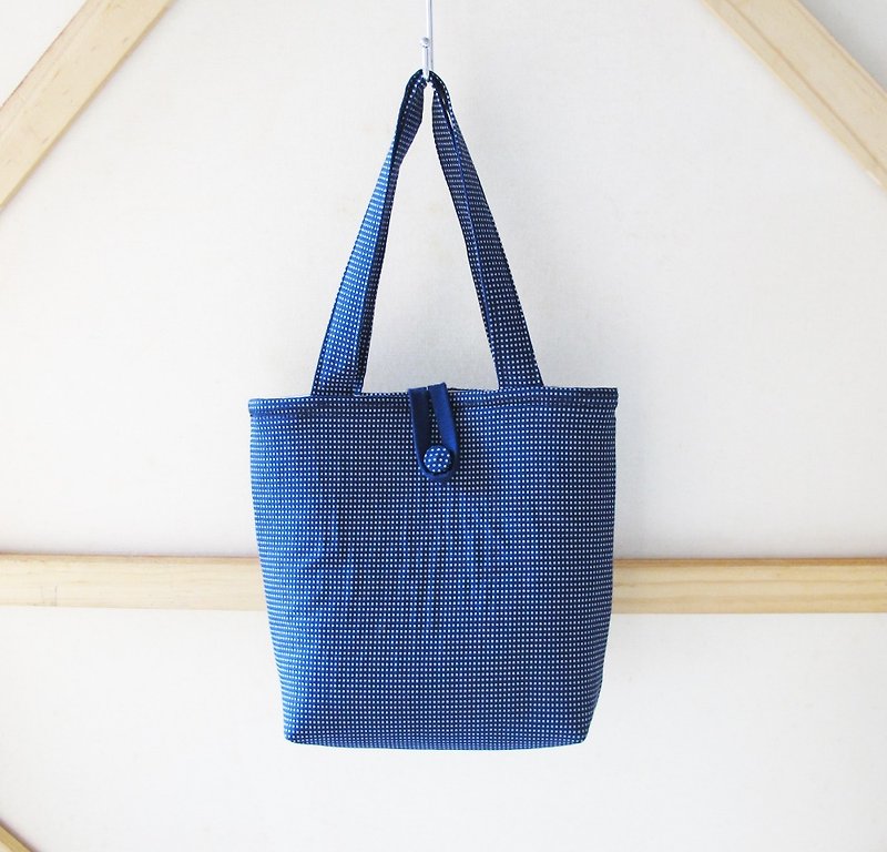 [Dot row station] handbag (limited edition) / universal storage bag / water jade bag green tote bag - กระเป๋าถือ - ผ้าฝ้าย/ผ้าลินิน สีน้ำเงิน