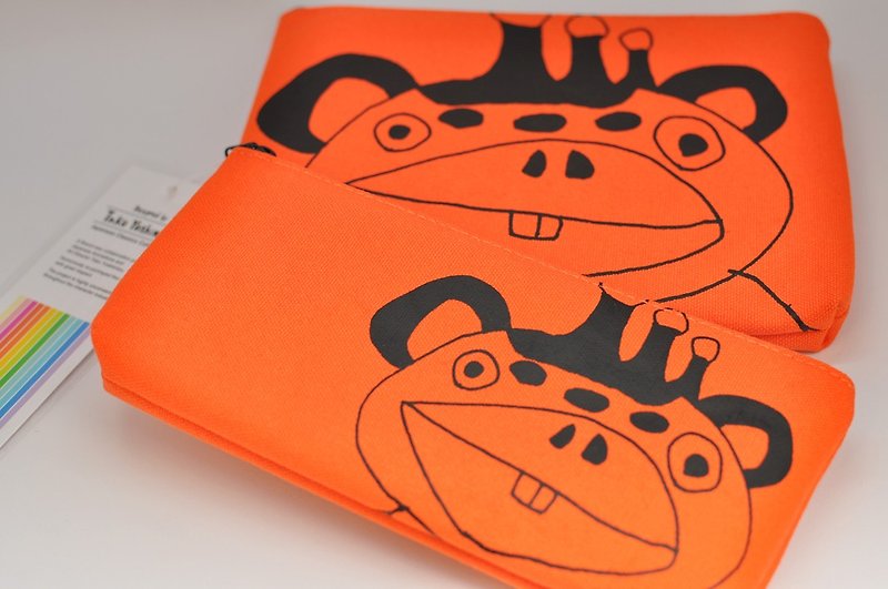 【超值福袋】鹹蛋超人BOOSKA怪獸圖案帆布包筆袋文青四件組 - 化妝袋/收納袋 - 棉．麻 橘色