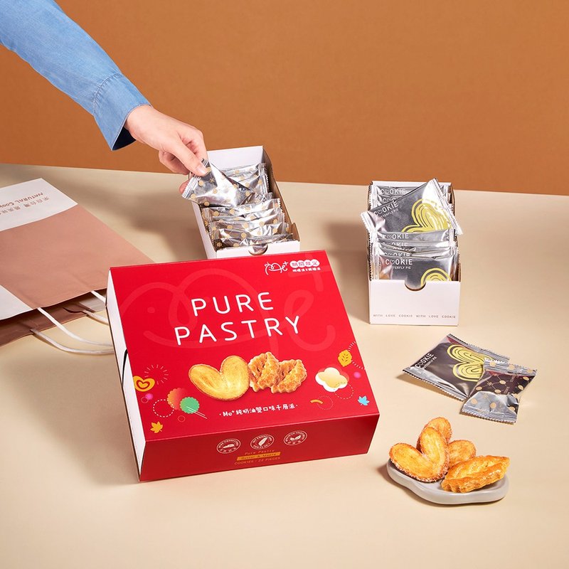 【餅乾學院】Me+純奶油雙口味千層派 (禮盒附提袋) - 蛋捲/餡餅/零食 - 新鮮食材 紅色