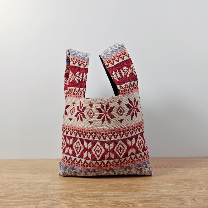 聖誕紅-圖騰針織袋-針織包-手提包-環保手提袋-便攜收納包-手腕包 - 手提包/手提袋 - 棉．麻 紅色
