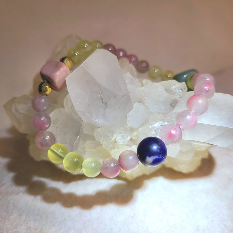 •Light kiss•Sakura Rain×Blue Stone × Stone ×Alxa Crystal Temperament Bracelet - Bracelets - Crystal Multicolor