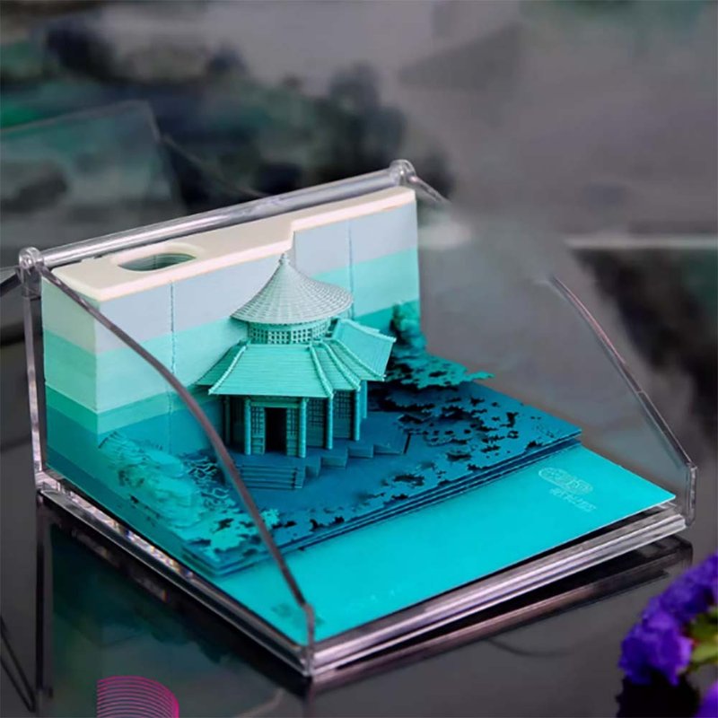 [Free shipping] Teacher's gift Kiyomizu Temple creative ins Internet celebrity Forbidden City cultural and creative paper sculpture 3d three-dimensional note paper - Sticky Notes & Notepads - Other Materials Blue