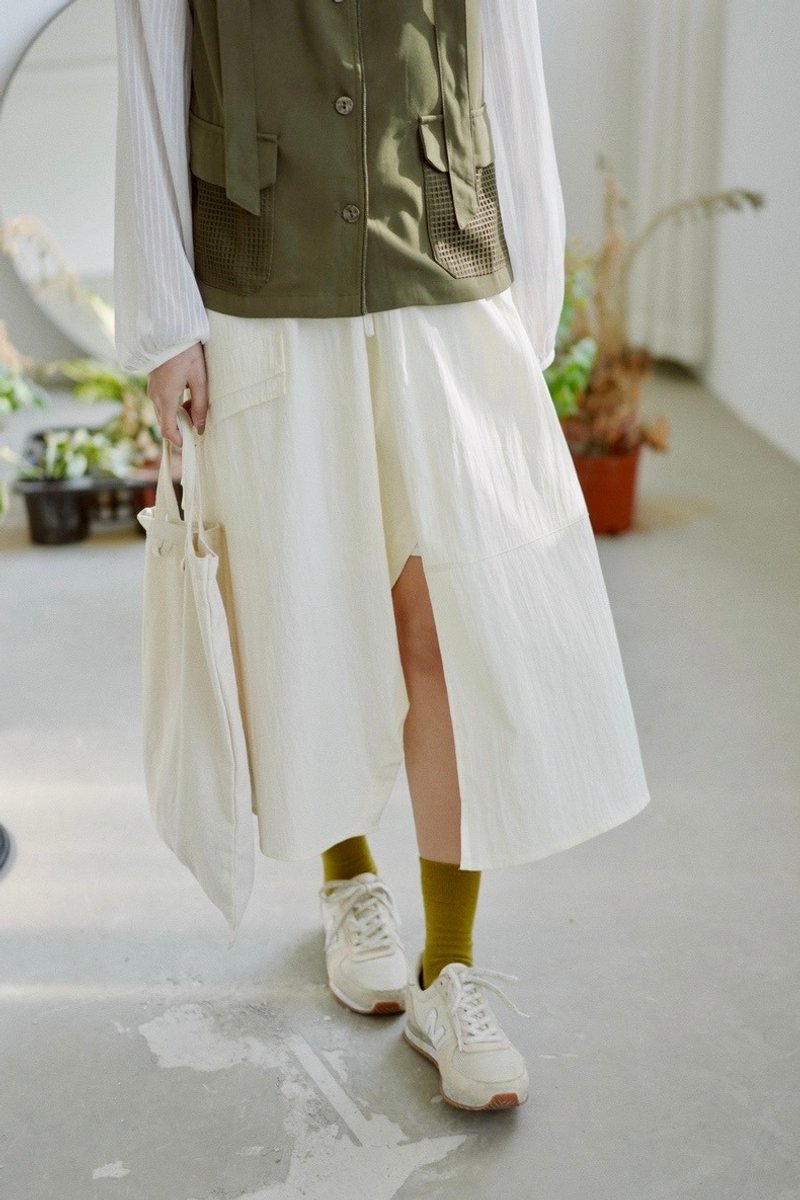 Coolstore | Retro Irregular Split Half Skirt A-line Solid High Wa - Skirts - Other Materials White