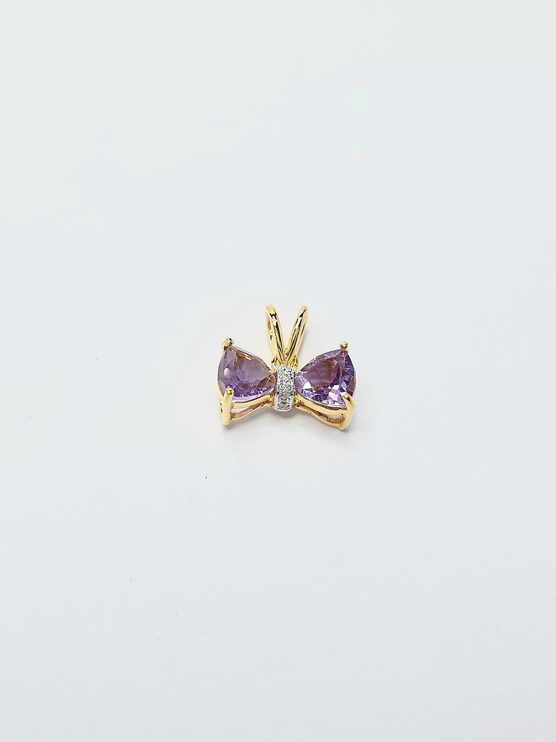 Amethyst in 9k gold Pendent with Belgium cut diamonds - 項鍊 - 寶石 紫色