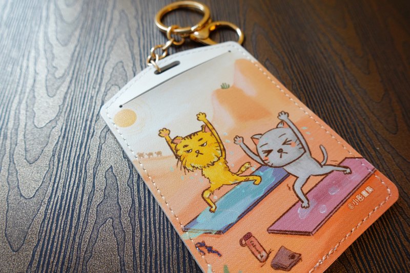 Xiaotong's Painting Collection- Yoga Cat on the Desert- Hand-painted Card Set - ID & Badge Holders - Faux Leather Pink