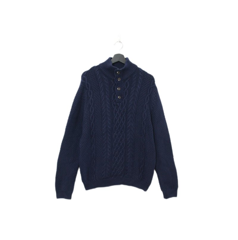 Back to Green-復古毛衣 高領 沈穩藍針織 ws-27vintage sweater - 男毛衣/針織衫 - 其他人造纖維 