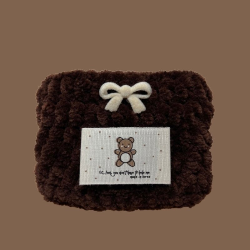 HADEMADE ベルベットリボン くまの編み物財布 - 名刺入れ・カードケース - その他の素材 ブラウン
