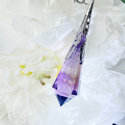 OLINA DESIGN歐林娜設計 天然紫水晶/紫黃晶/靈擺水晶尖錐 項鍊 天使淚 紫晶 大雙尖 吊墜