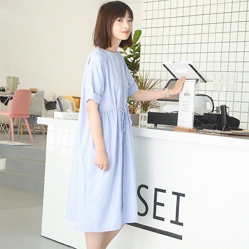 Wrinkled lace striped dress | dress | independent brand | Sora - One Piece Dresses - Cotton & Hemp 